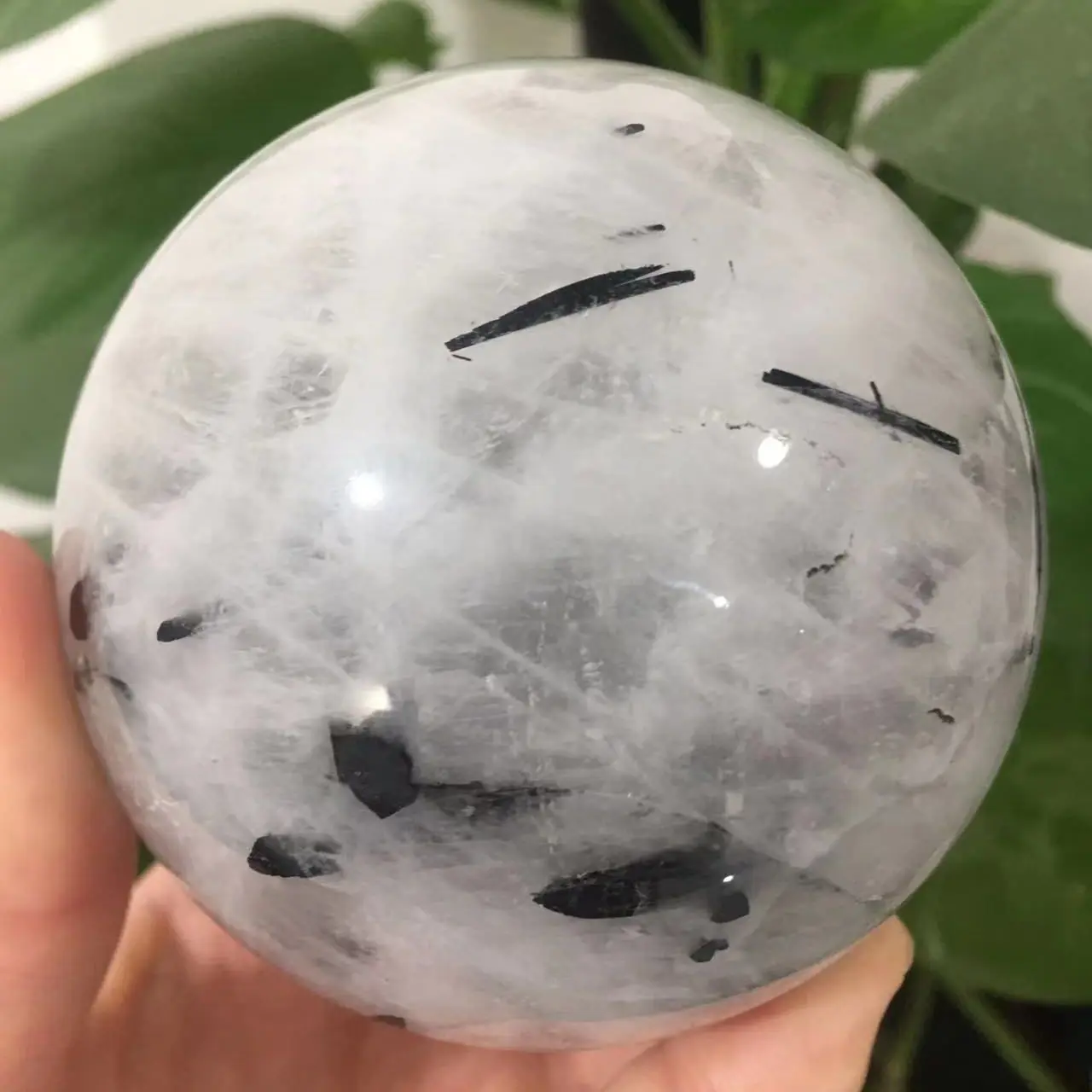 Natural Beautifu Tourmaline Black Hair Quartz Crystal Ball Healing