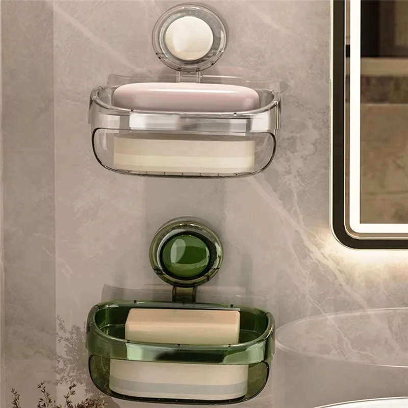 

A26F-Drain Water Bathroom Soap Dish With Suction Cup Removable Wall Mounted Movable Soap Box Soap Holder Accessories