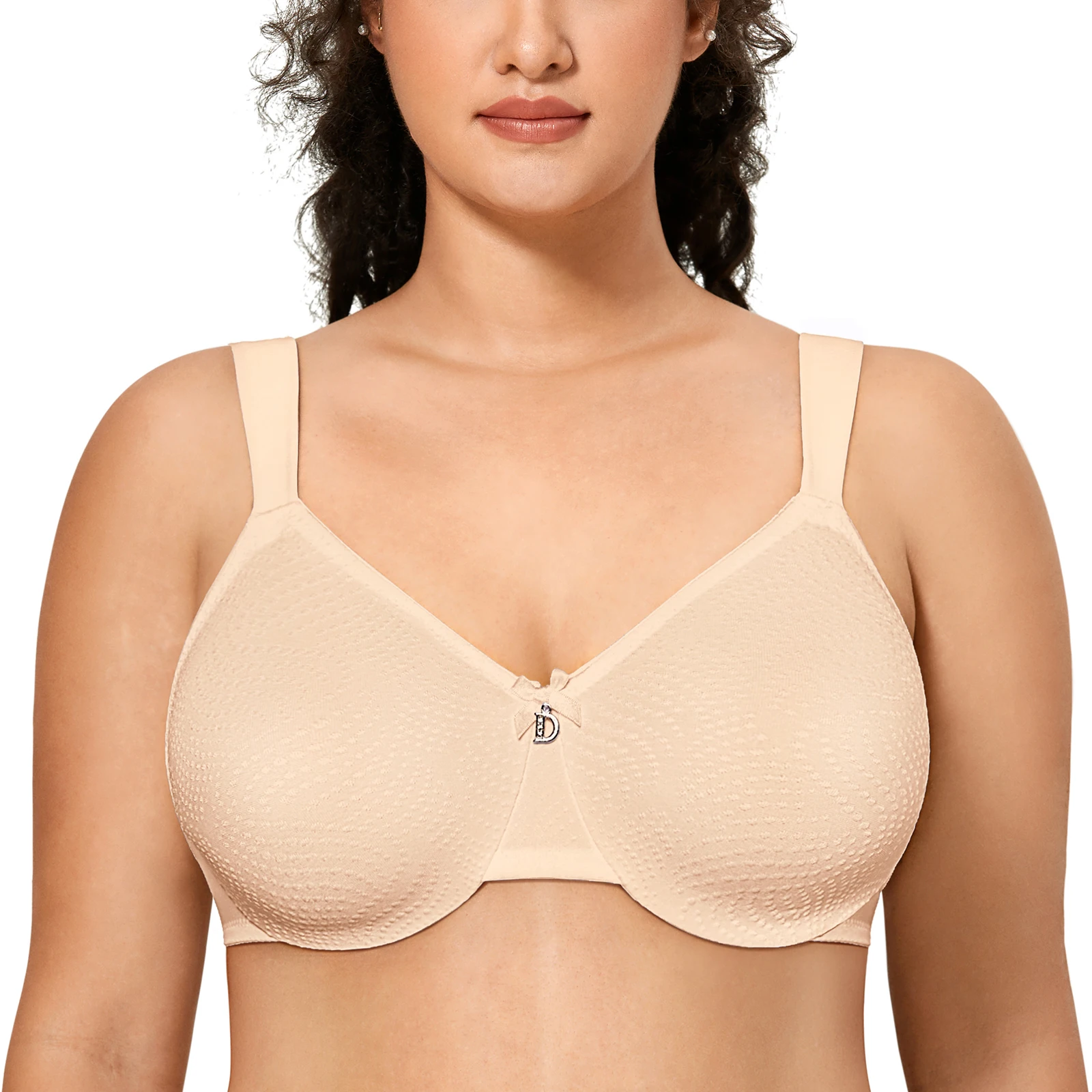 Women's Minimizer Bra Plus Size Full coverage Unlined Support Underwire Cushioned Wide Straps Semi-sheer Mesh Cup Bras