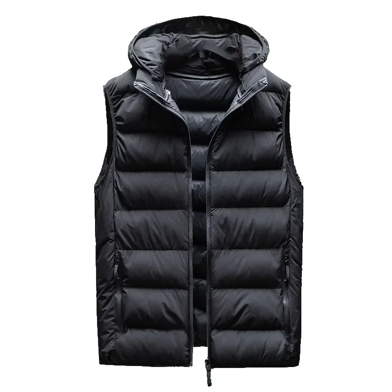 

Men Windproof Warm Vest Jackets Winter Autumn Men's Down Vest Male Hooded Fashion Trend Zipper Hooded Stand Collar Solid Vest