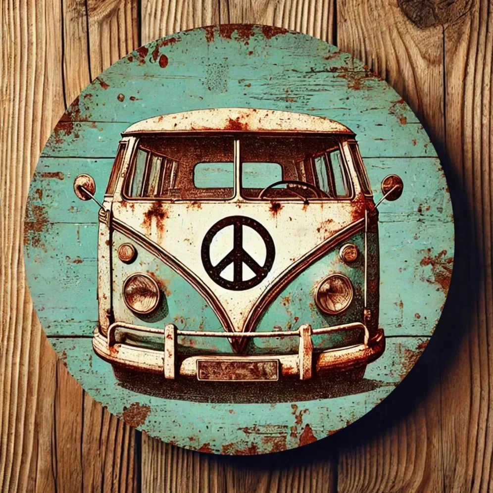 1pc 2D Flat Round Metal Tin Sign 20x20 Inch Pre-Drilled Vintage Waterproof Plaque Indoor Outdoor Home Decor