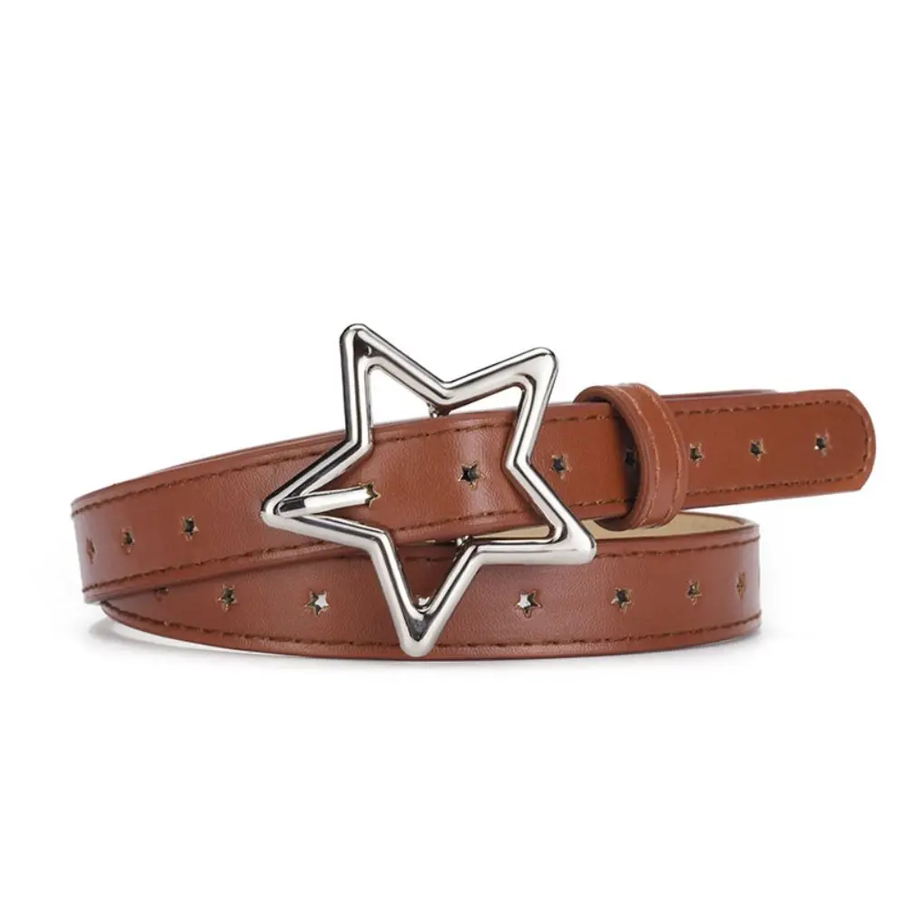 Ins Heart Five-point Star Waistband Adjustable PU Leather Star Belt Metal Buckle Waistbands Women Waist Belt Dress Decoration