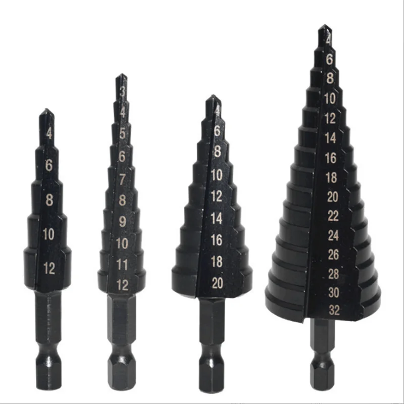 

Hexagonal Handle Straight Groove Pagoda Drill Nitrided Black Step Drill Bit Bagged Hole Expanding Punching Tower Type Drill