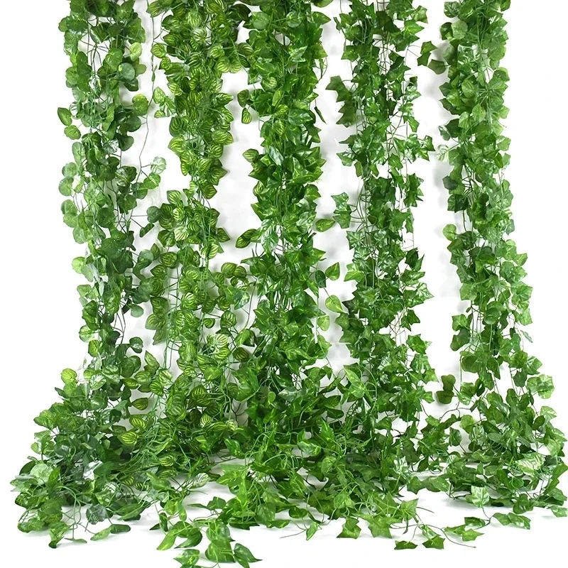 2.2M Green Silk Artificial Hanging Ivy Leaf Garland Plants Vine Grape Leaves 1Pcs Home Bathroom Decoration Garden Party Decor