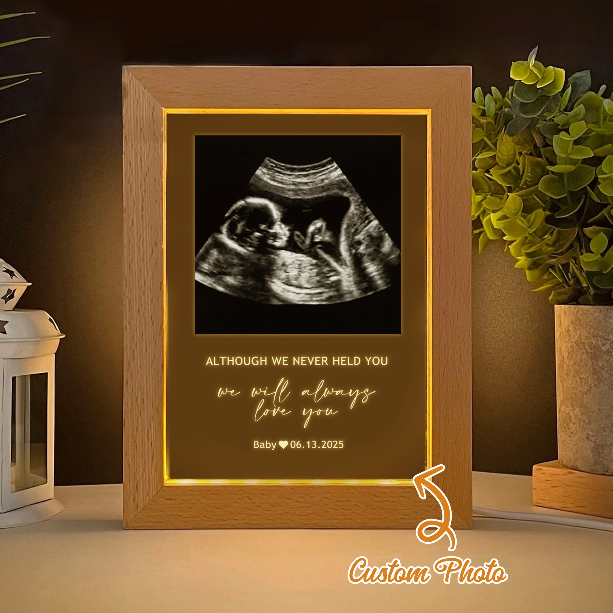 

2D Flat Custom Photo Ultrasound Picture LED Acrylic Night Light Wood Photo Frame 21x17cm Bedroom Gift Home Decoration