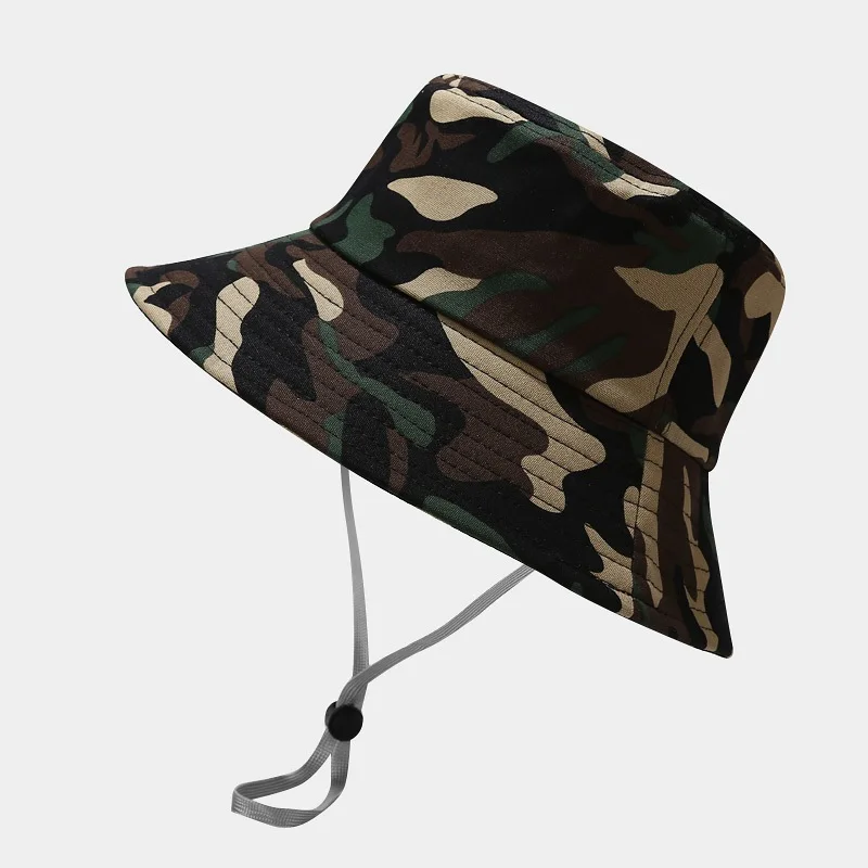 Camo Bucket Hat Wide Brim Sun Protection Fishing Cap Tactical Boonie Hat Adjustable Wind String Outdoor Hiking Gorpcore Unisex