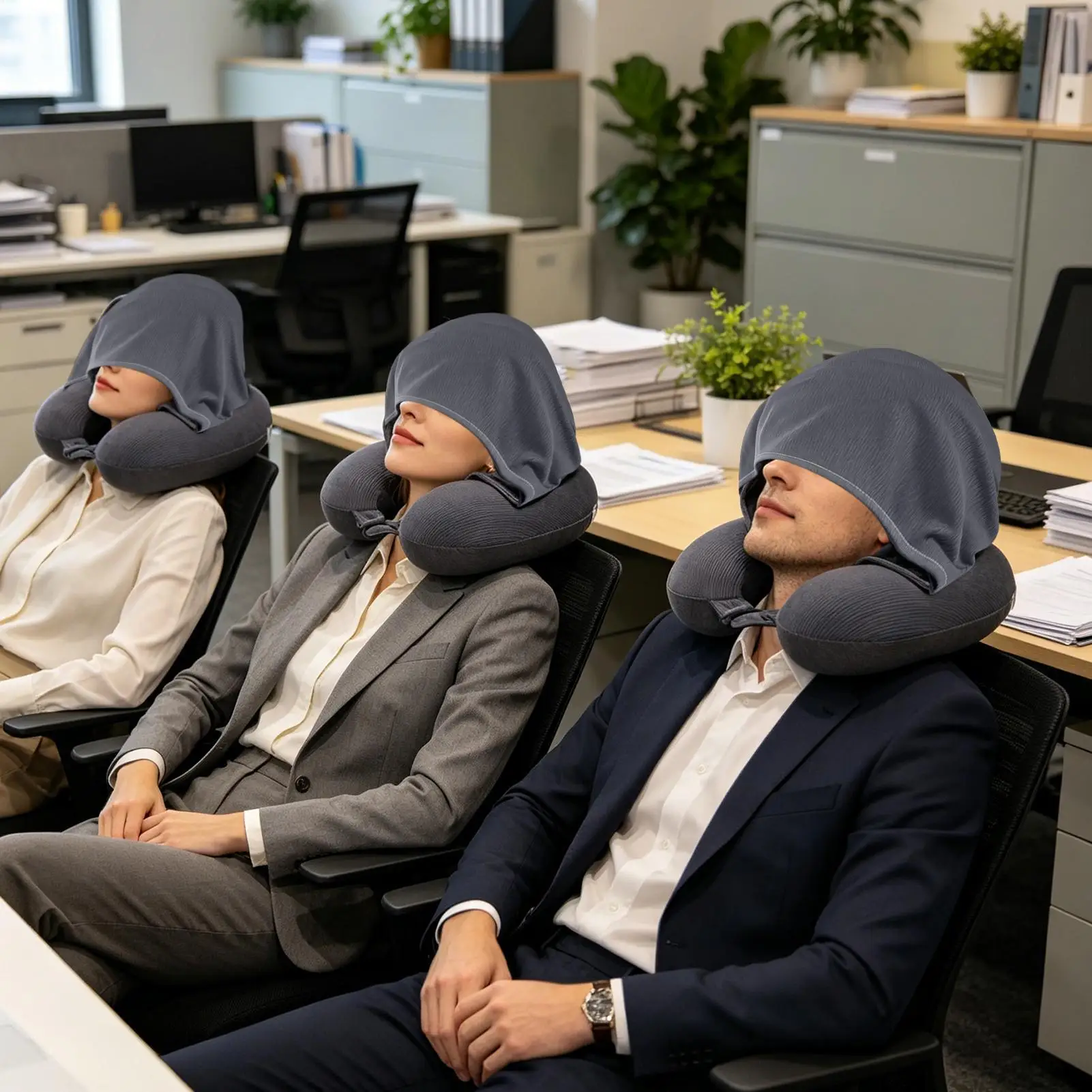 Hooded Neck Pillow Adjustable Buckle Cushion Slow-Rebound Neck Pillow With Light Blocking Hood For Men Women Adults Elderly Car