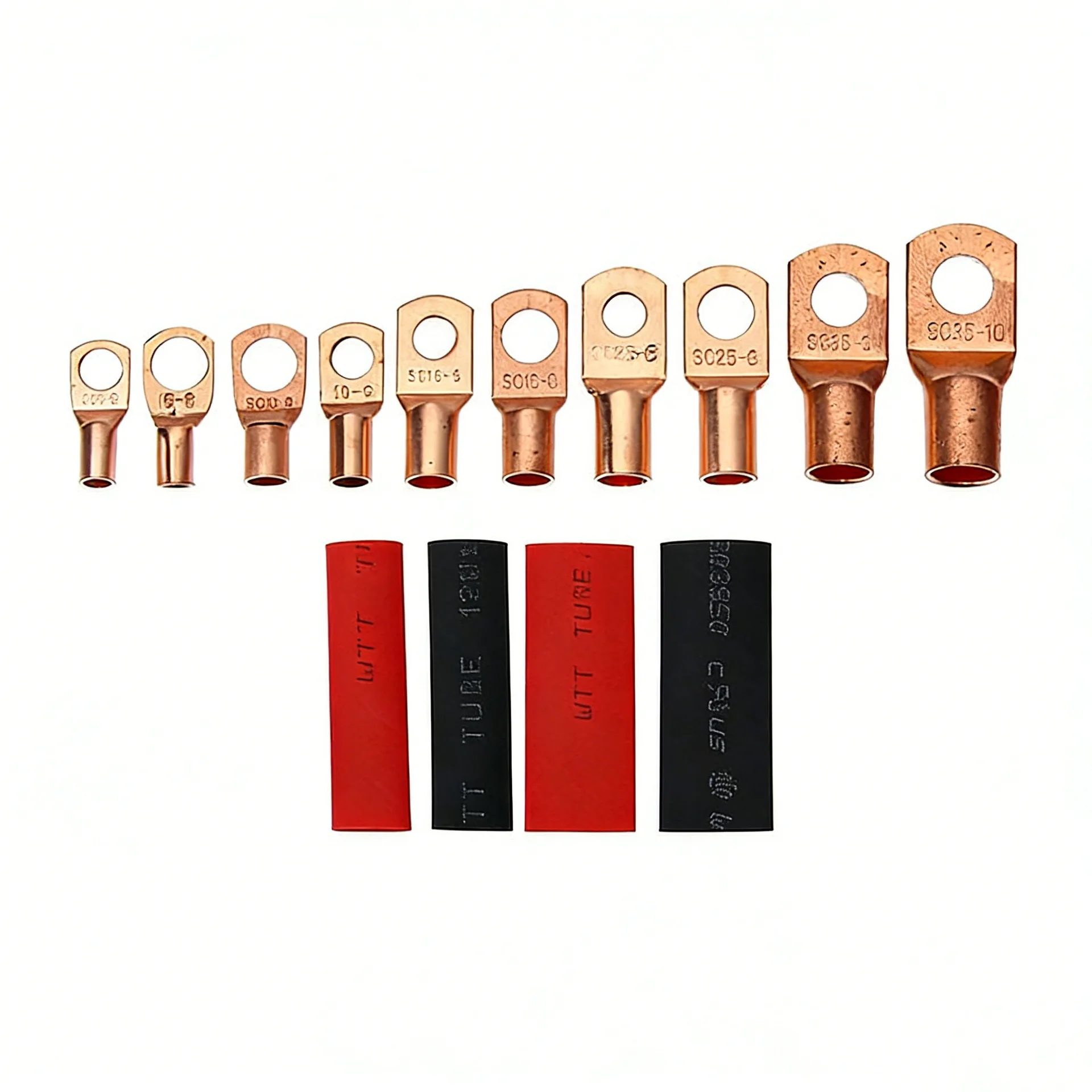 C5 120Pcs Copper Wire Lugs Set 60pcs Heat Shrink Tubing Battery Cable Ends Ring Terminals Connectors AWG2-12 for Electrical Wiri
