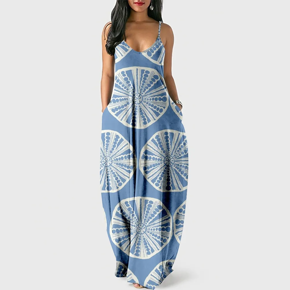 Gaun kasual wanita gaya Bohemia bunga gaun pantai tanpa lengan gaun pesta mode trendi gadis Sundress saku Vestido Chic