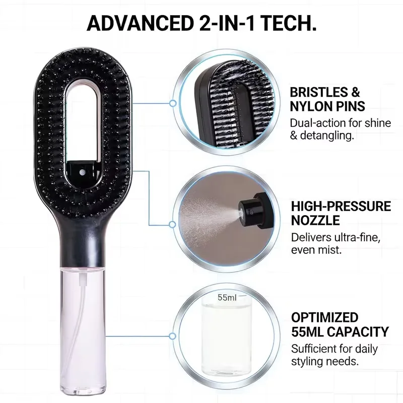 5-teiliges Haarstyling-Set: Kopfhautmassagekissen, Kamm, Sprühflasche, Haaransatzbürste, Haarflieger-Bürste, Hohlkamm – Detail 5
