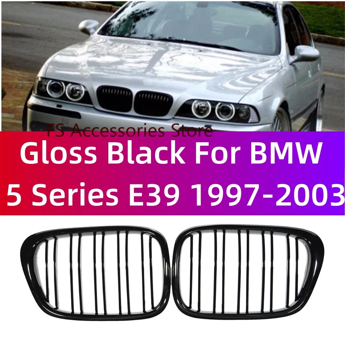 

Gloss Black Front Kidney Hood Sports Grille Double Slat Grill For BMW 5 Series E39 525i 528i 530i 540i 1997-2003 Racing Grills