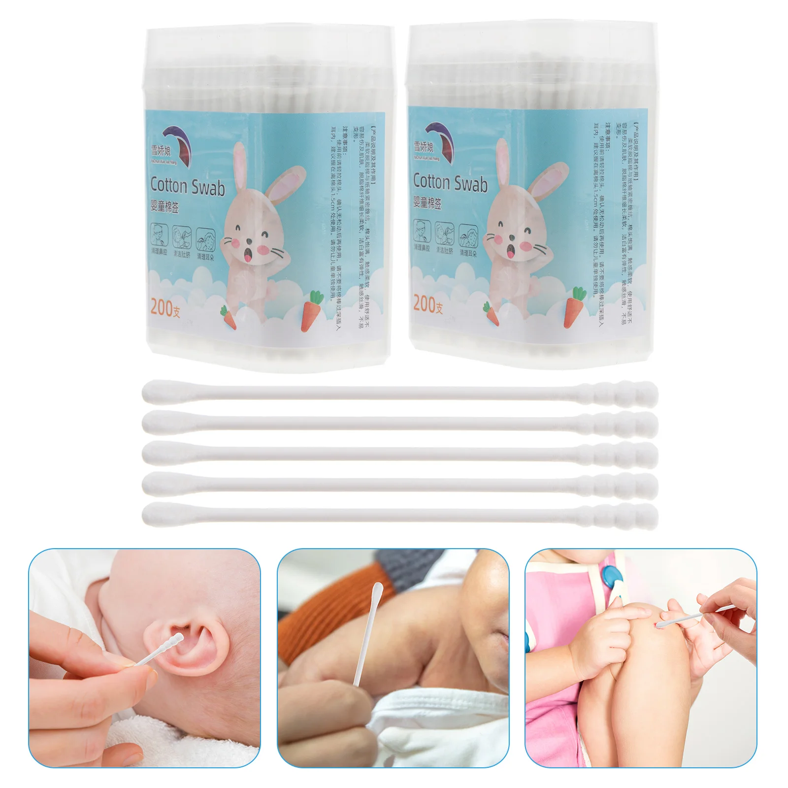 Coton-Tige de Soins pour Bébé et Enfant en Bas Âge, Petit Accessoire de Voyage Blanc, 400 Pièces/2