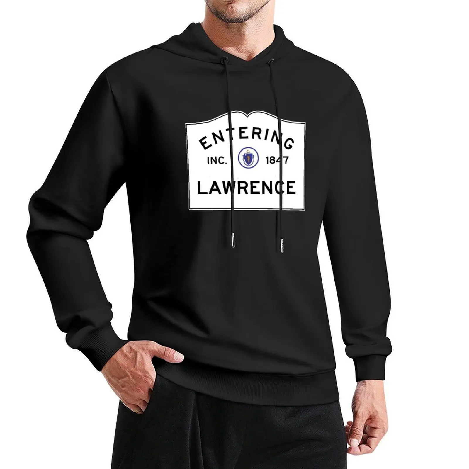 Entering Lawrence Massachusetts - Commonwealth of Massachusetts Road Sign Pullover Hoodie korean style clothes man hoodie