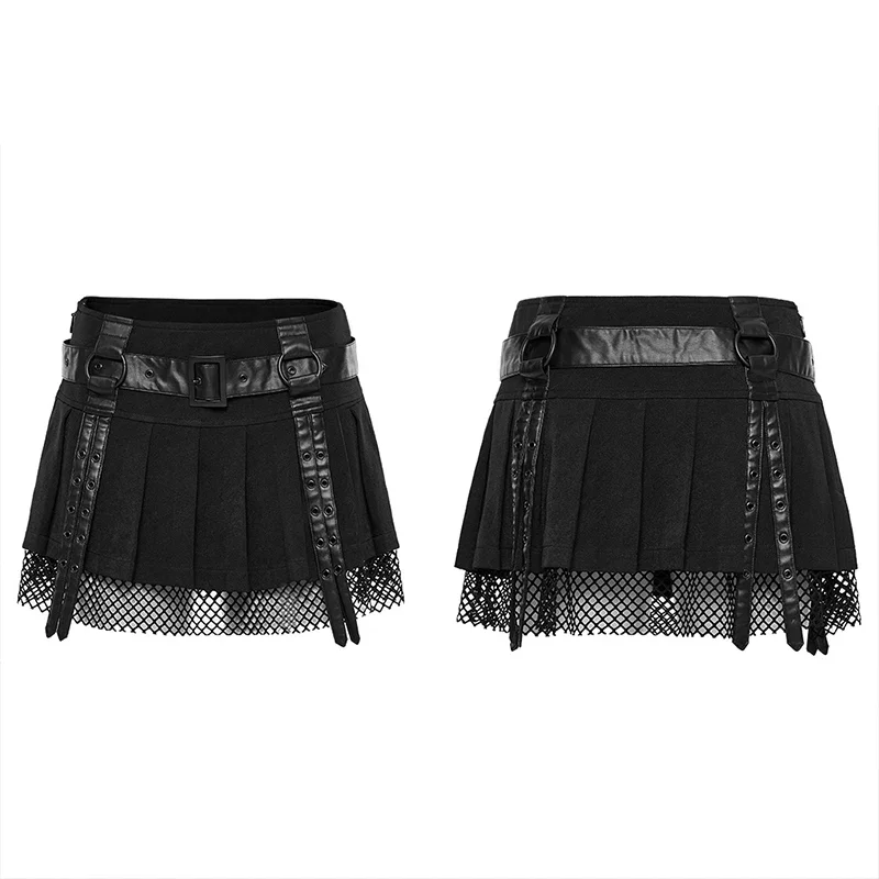 PUNK RAVE Women\'s Punk Sexy Vibrant Short Pleated Mini Skirt Daily Faux Leather Women Clothing
