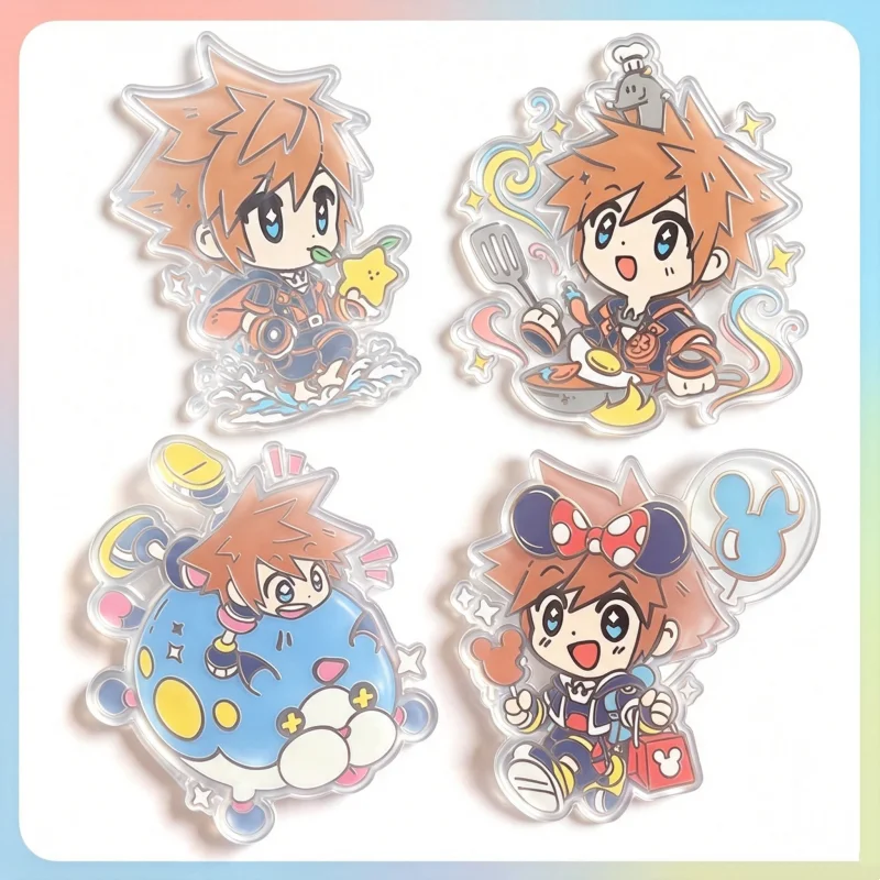 KH Sora Chibi Acrylic Pins – Paopu Fruit, Cooking, Theme Park & Meow Wow Designs, Anime Game Merch for Fans