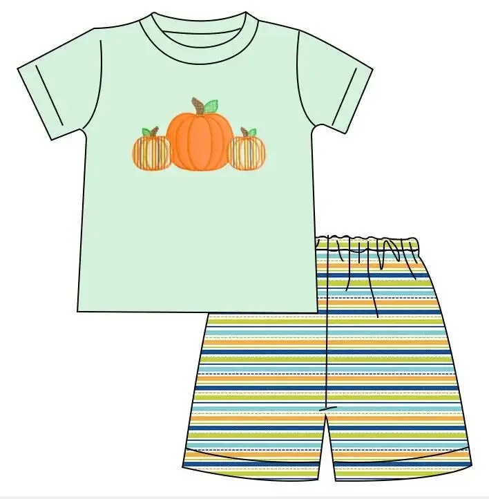 Thanksgiving boutique children's walking pearl pumpkin print shorts lace girls boys plaid shorts set milk silk