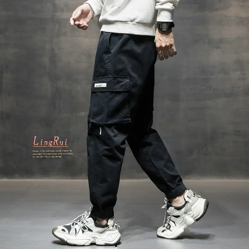 Autumn Pure Cotton Large Pocket Men's Cargo Pants New High-quality Leggings Slim Streetwear Tide All-match Male Youth Trousers