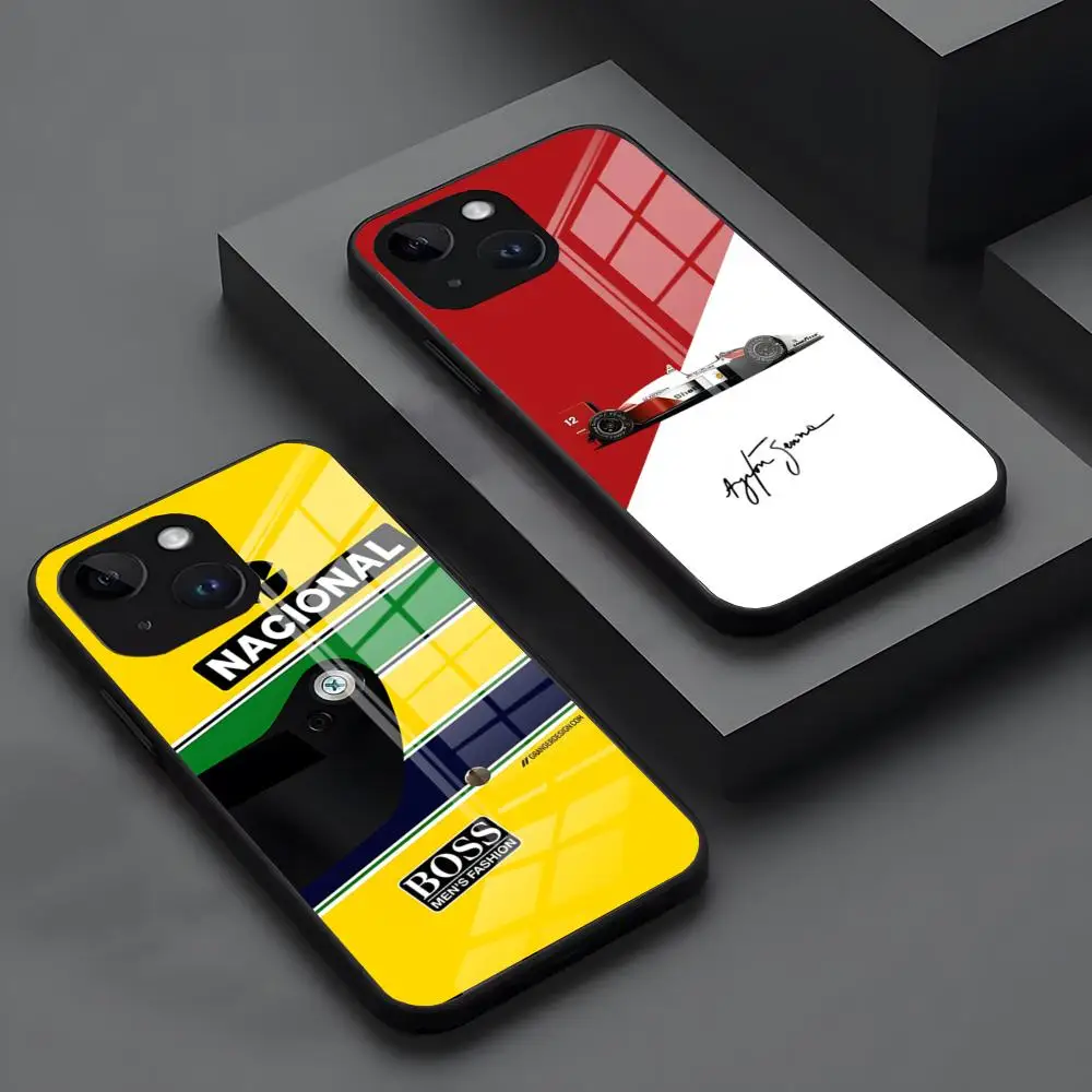 MINISO-Driver A-Ayrton S-Senna Phone Case For IPhone 16 15 14 Pro 11 13 12 Mini XS XR Max 8 7 6 Plus SE 2020 Glass Design Cove