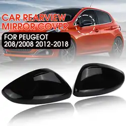 Pair Car Replacement Rearview Side Mirror Cover Wing Cap Exterior Case Trim For Peugeot 208 2008 2012-2018