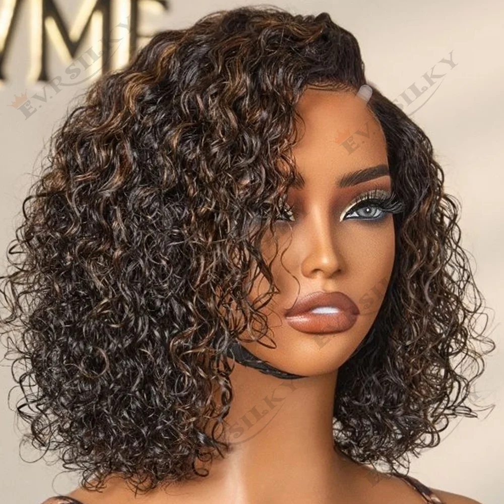 

Парик U-образной формы с заколками, 100% натуральные волосы, каштаново-русый, афро-кудрявый, с эффектом водной волны, с полными концами, V-образный парик для женщин