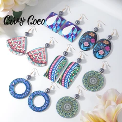 Cring Coco Hawaiian Acrylic Earrings French Polynesia National Woman Fashion Printed Cook Island Drop Earring Jewelry for Women