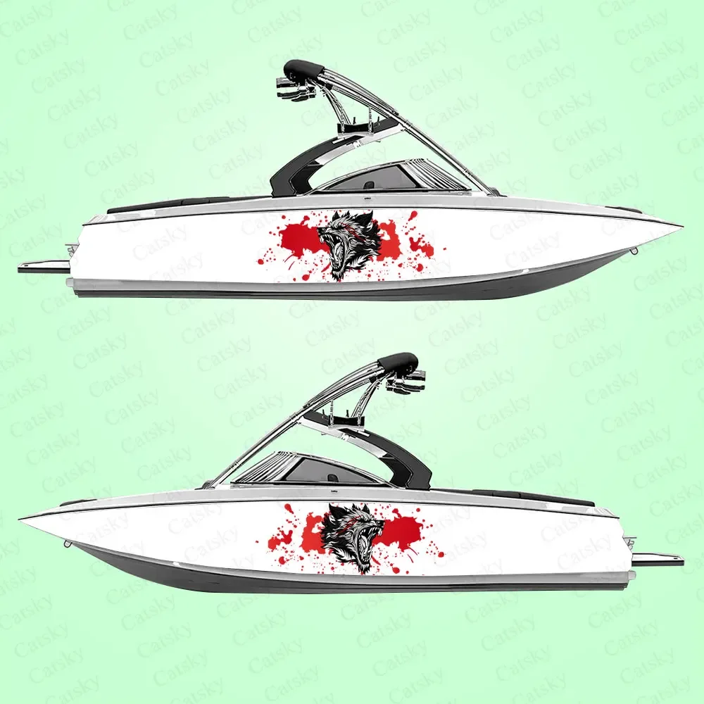 Personalized Fierce Tiger Blood Pattern Printing Graphic Vinyl Waterproof Boat Wrap Decal Fits Any Boat Custom Image 2Pcs