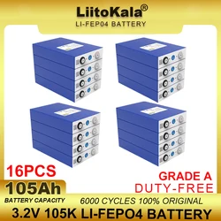 16pcs LiitoKala 3.2V 105Ah LiFePO4 battery Lithium iron phospha for 12V 24V Electric Car travel Solar Batteries Grade A TAX FREE