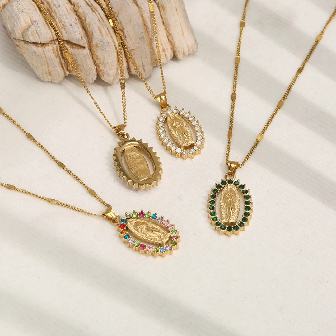 Micro-set zirconia color fashion light luxury popular Virgin Mary necklace
