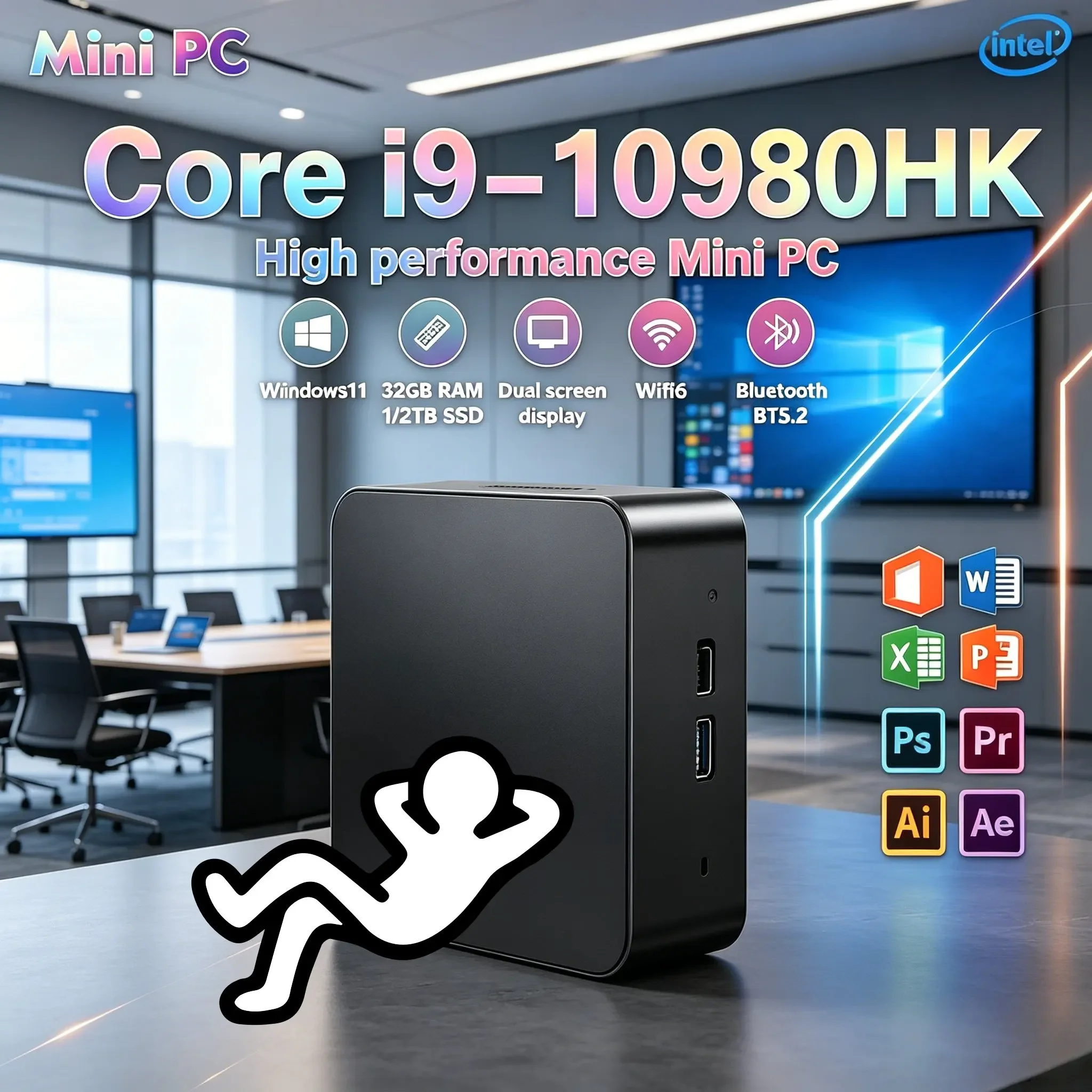 Laptop Portable Compact I9 Mini PC Win11 Pro Multifunctional Household Business Game Entertainment Host