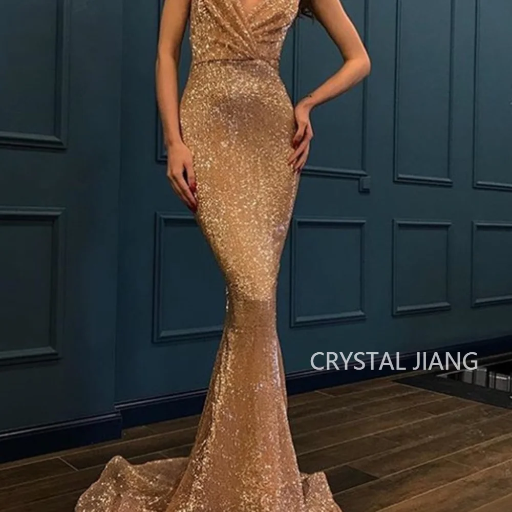 

Vestido De Noche Strapless Sequin Backless Sleeveless Natural Waist A Line Mermaid Sweep Train Luxury Evening Dresses 2023