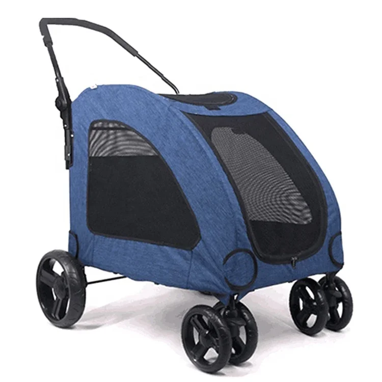 4 Wheel Dog Stroller for Large or 2 Dogs for Jogger Wagon Foldable Travel Carriage Breathable Pet Expedition Gear Cart