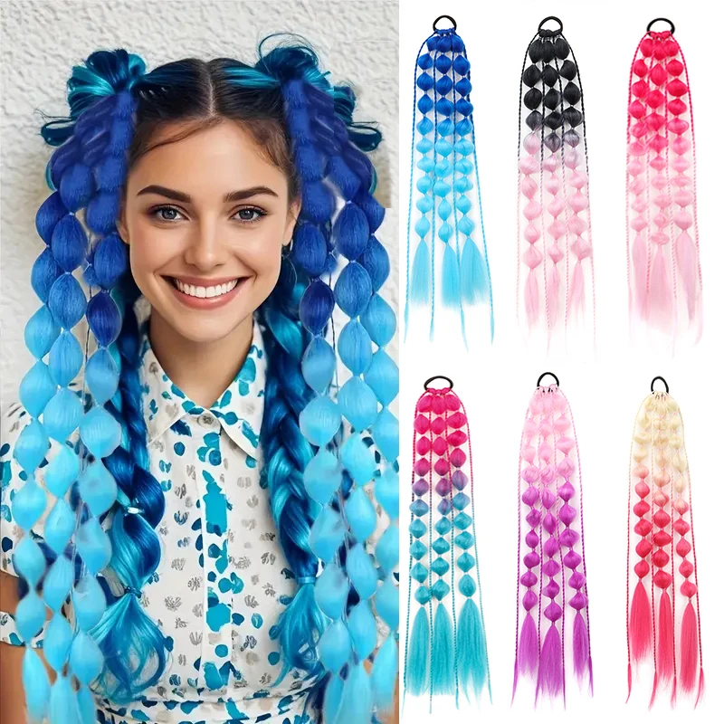 

Synthetic 2Pcs Gradient Lantern Bubble Ponytail Hair Extension Twist Braid Elastic Band Hair Accessories