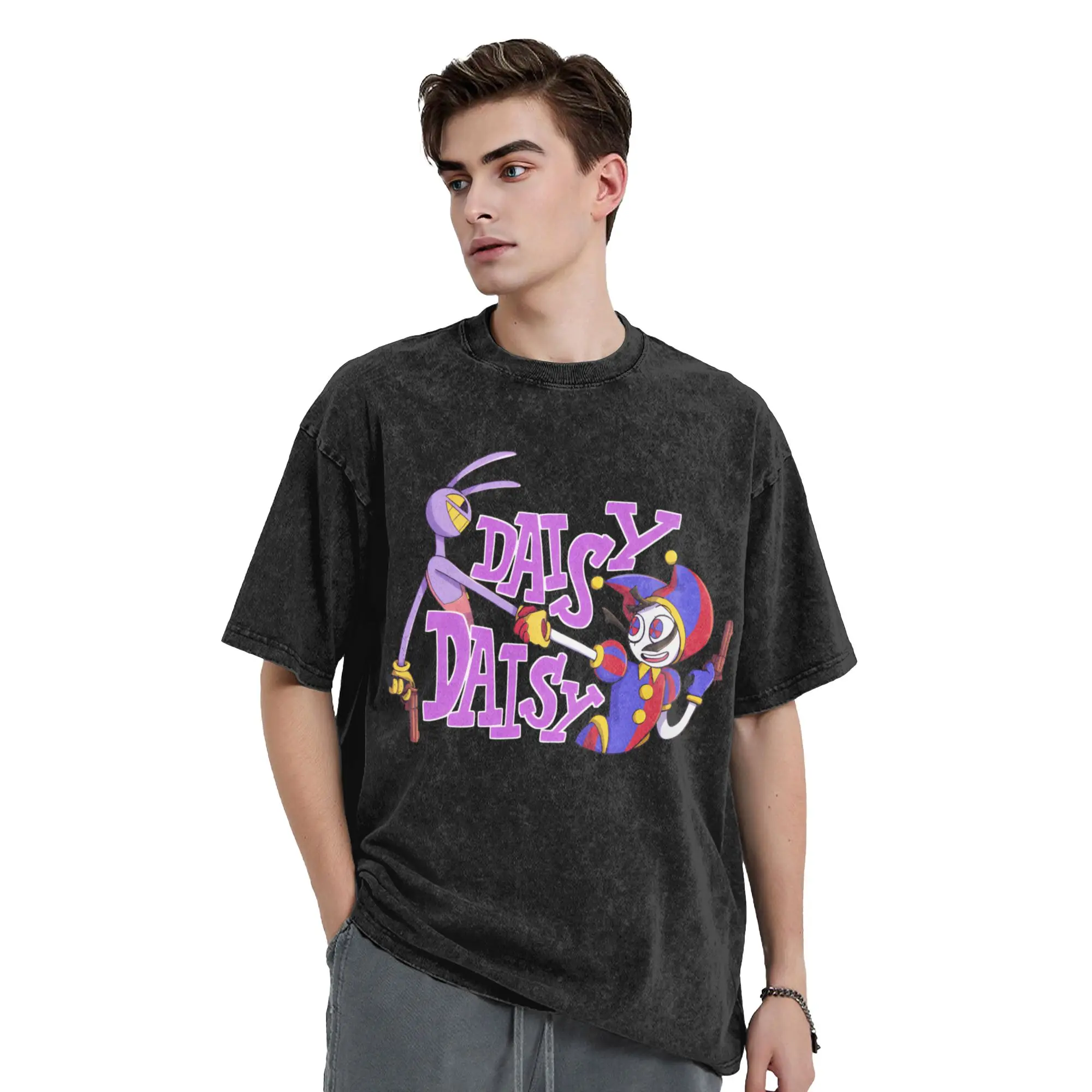 Daisy Daisy Cartoon Digitals Circus Washed T Shirt Streetwear T-Shirt Tee Shirt for Men Women 100% Cotton Graphic Printed