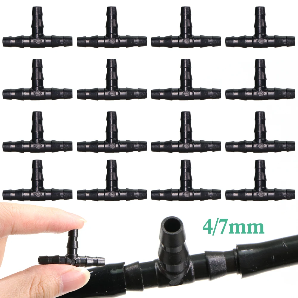 50PCS 4mm Barb Drip Tee Connector Fittings Garden Irrigation Water Hose Connector for 4/7mm Pipe Coupling Adapter Accessories