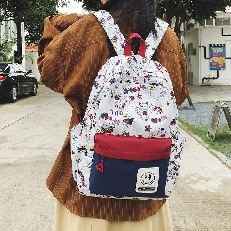 

Рюкзак Hello Kitty's, милая универсальная школьная сумка с принтом для студенток и девочек, легкие сумки большой вместимости для женщин, каваи, мультфильм