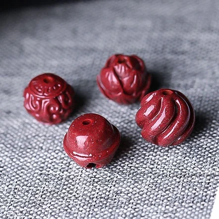 5A Natural Cinnabar Lotus Pumpkin Bell Zinnober Genuine Vermilion Single Bead DIY Jewelry Material