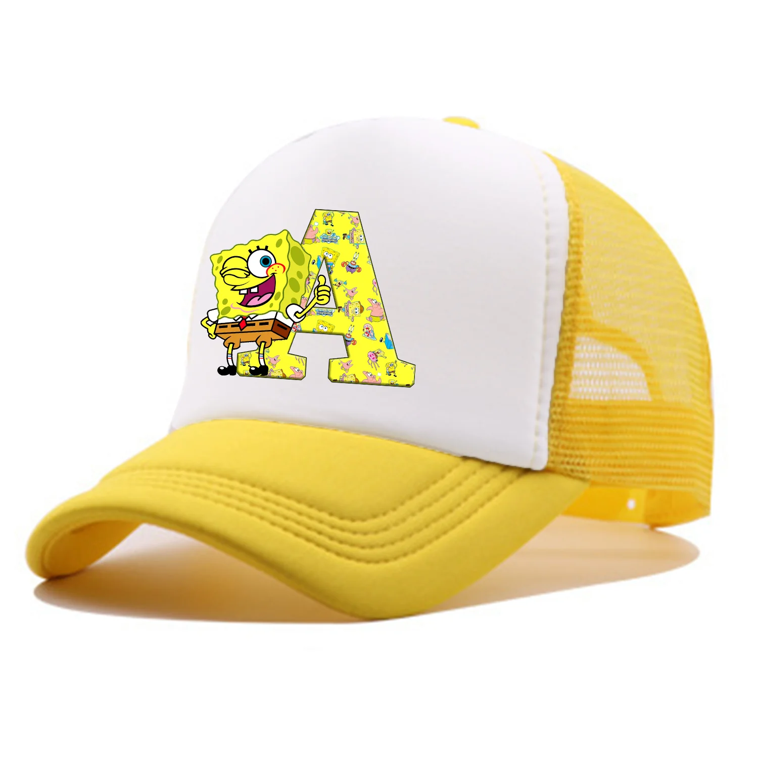 

Бейсболка Губка Боб для детей и взрослых, сетчатая кепка с мультяшными буквами, милая желтая летняя кепка с козырьком, аксессуар для девочек и мальчиков, подарок