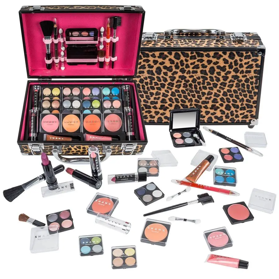 

Чехол Carry All Make up Train Case с профессиональным набором для макияжа, косметическими кистями, помадой, тенями для век, румянами, пудрой и многоразовым покрытием.
