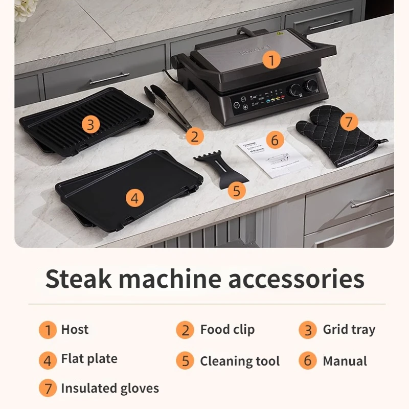 Fritadeira Elétrica Automática Inteligente, Grelha de bife sem fumaça, Placa de churrasco multifuncional