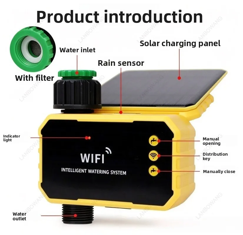 Solar Powered Smart Irrigation Controller with Brass Solenoid Valve, Zigbee WiFi Water Timer for Garden Lawn Automatic Watering