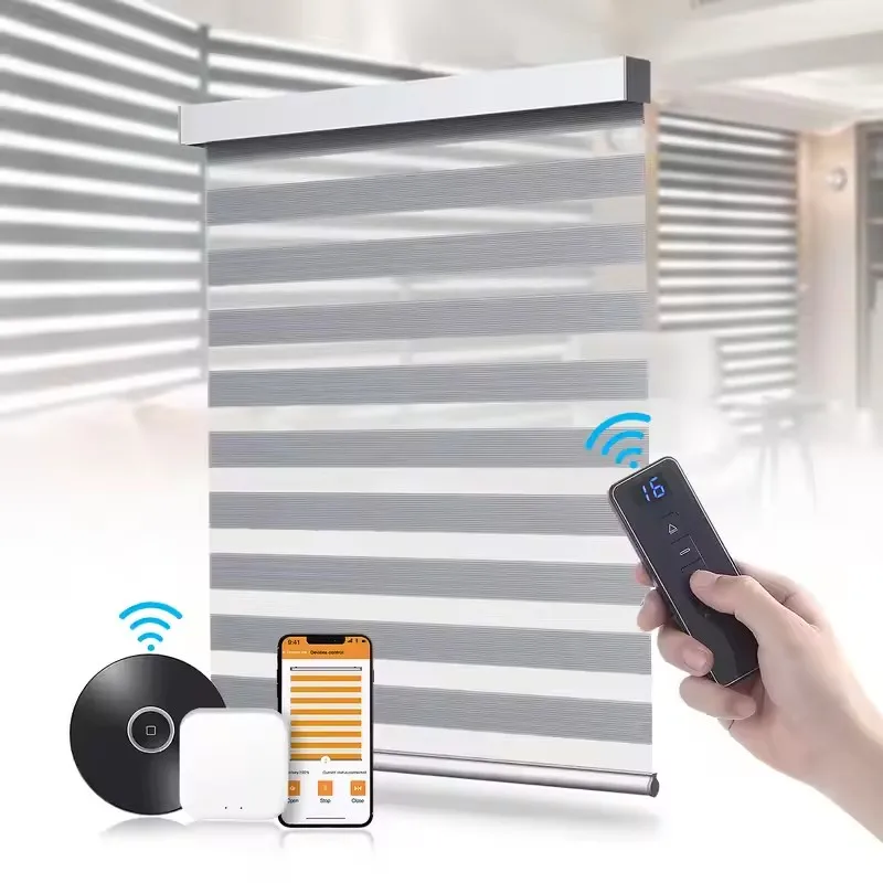 Wholesale Price Automatic Blinds 100%Light Filtering Heat Insulation Zigbee Homekit Motor Motorized Zebra Roller Blinds For Home