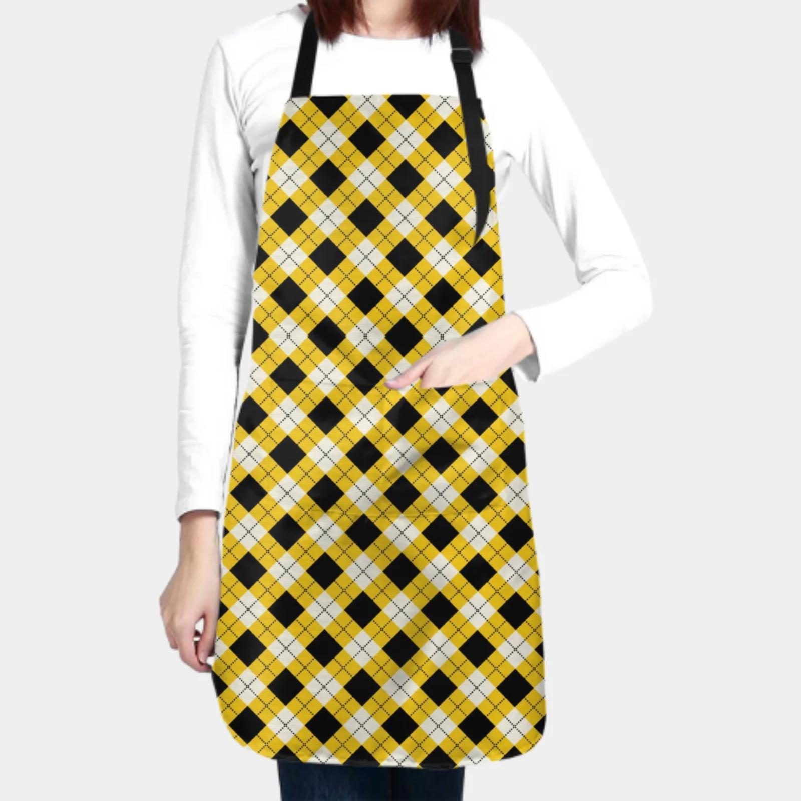 Yellow Plaid Apron for Women Men Waterproof Dirt Proof Adjustable Apron Oil Isolation Kitchens Restaurants Garden Workplaces