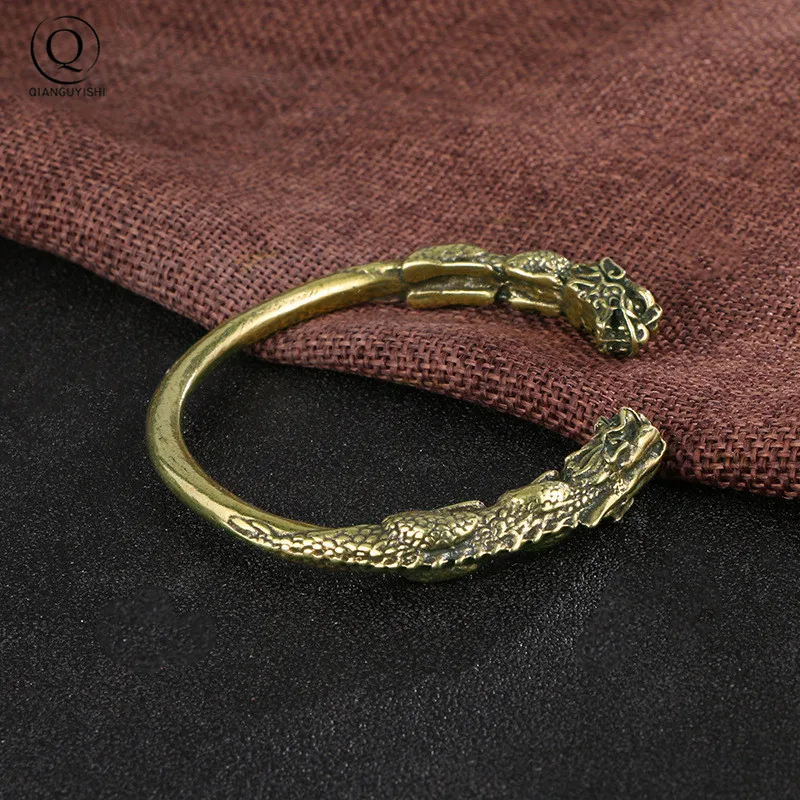 Vintage Brass Beast lizard Bracelet Dragon Scale Pattern Locomotive Trendy Punk Cuff Bracelet Jewelry Pure Copper Dragon Head