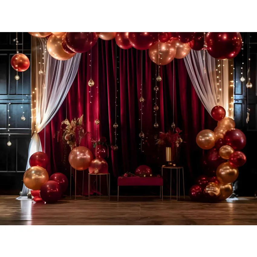 Mehofond Red Gold Balloon Backdrops Flowers Cake Smash Valentine's Day Wedding Portrait Photography Background Photo Studio