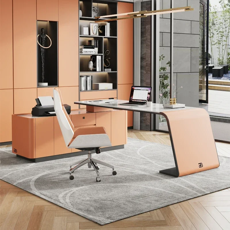 For Modern Boss executive office desk sintered stone top computer table with long side cabinet creative home office furniture