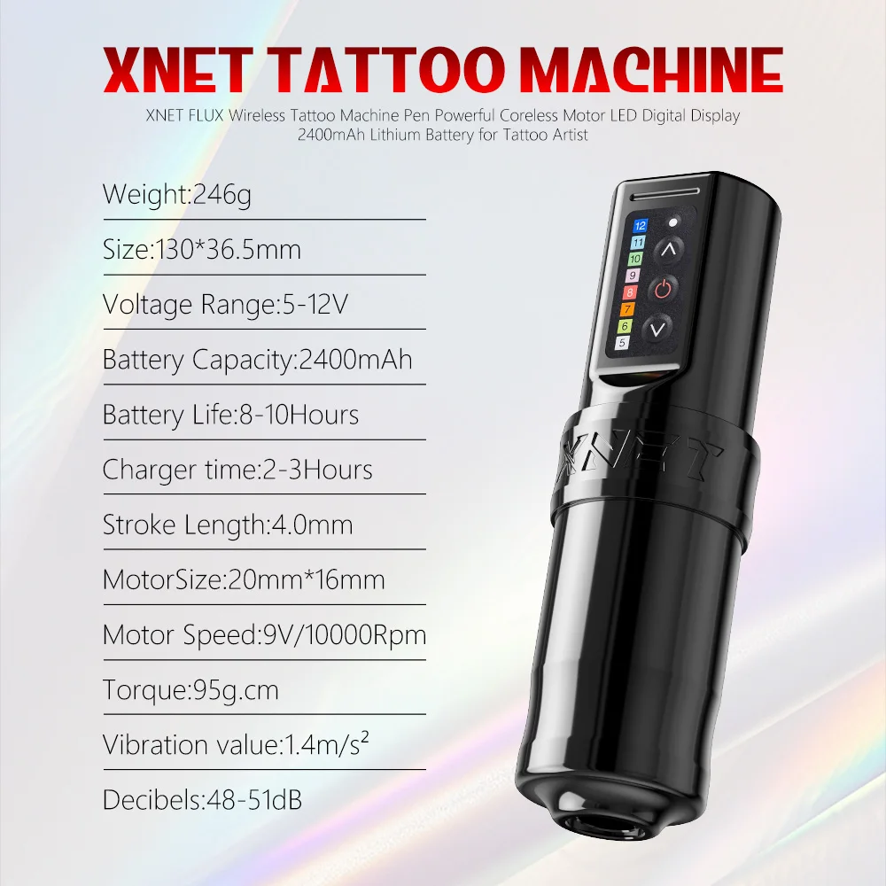 XNET FLUX Wireless Tattoo Machine Kit Rotary Tattoo Pen With Extra 2400mAh Power 40Pcs Mixed Tattoo Cartridge for Tattoo Artists