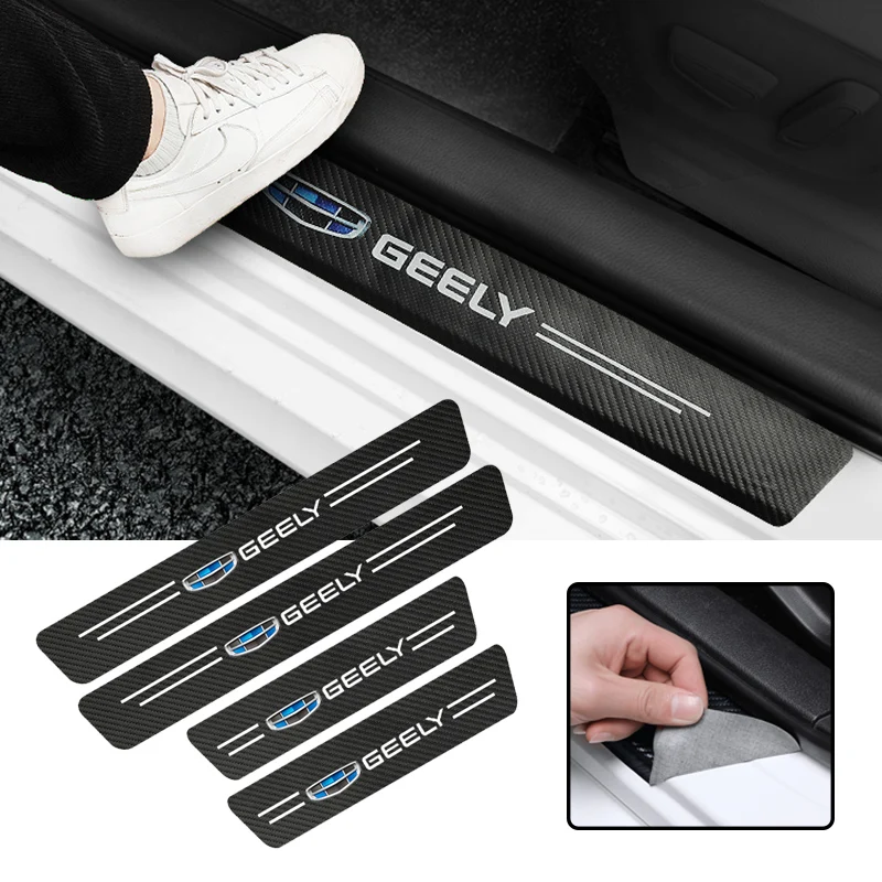 Car Door Sill Stickers Carbon Fiber Leather Anti-stepping Protector For Geely Boyue Haoyue Vision-X3 New emgrand Vision Binyue