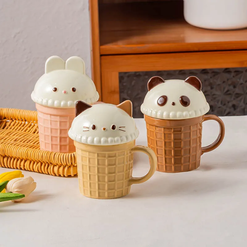 Cartoon Cat And Ice Cream Ceramic Mug Creative Cookie Design Breakfast Milk Coffee Cup Office Home Cups Mugs Gifts