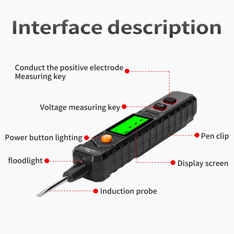 Imagem -05 - Testador de Caneta Elétrica Inteligente Portátil Detector de Fio Automático sem Contato Ferramentas Eletricistas Sensor Ncv ac 12300v 50hz 60hz