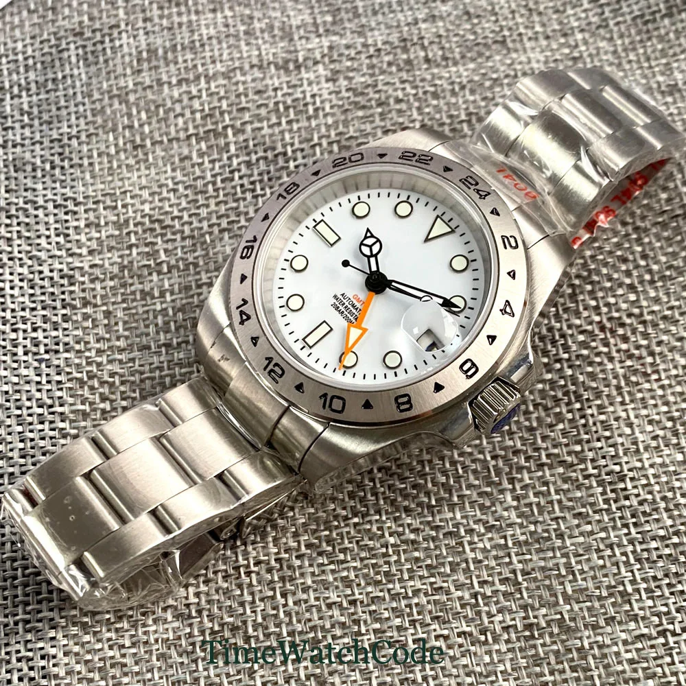 Tandorio 40mm NH34 Bewegung Automatische Uhr für Männer GMT Funktion Weiß Zifferblatt Sapphire Kristall Auto Datum 316L Armband